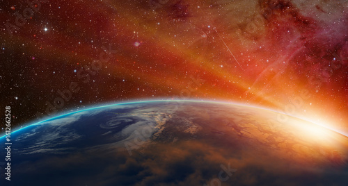 Fototapeta Naklejka Na Ścianę i Meble -  Planet Earth with a spectacular sunset 