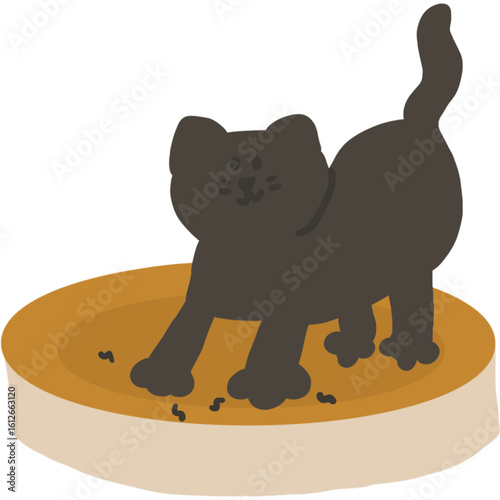 스크래처 위에서 놀고 있는 검은 고양이 –Black Cat Playing on Scratcher Illustration