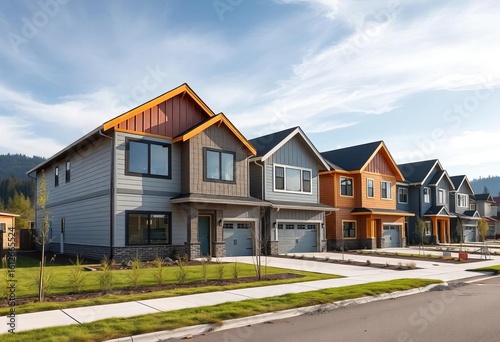 New housing development, Tehaleh, Washington State  Modern homes under construction,  rural,  roof
