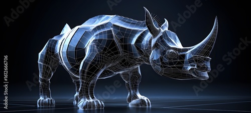 Triceratops Wireframe, mozaic art,, Generative AI