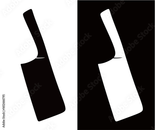 silhouette of a kitchen knife isolated on black and white background.