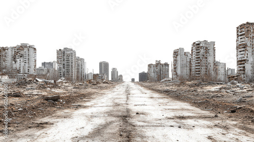Abandoned City Street background isolated on a Transparent background, PNG file.