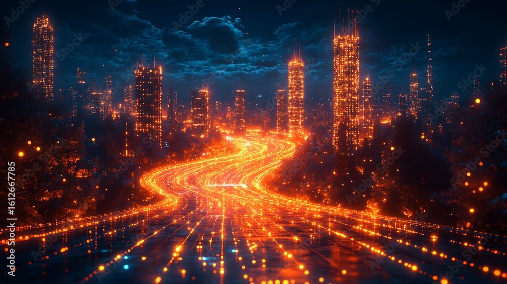 Fototapeta premium Cityscape night highway view illustration