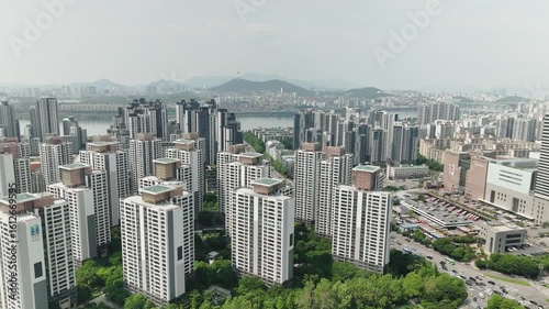 Aerial view of residential areas, buildings and apartments in Seoul