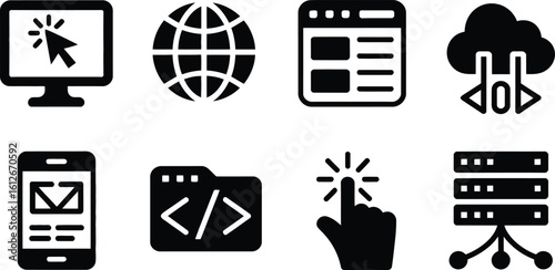 Black and White Technology Icons Set Computer Smartphone Cloud Server