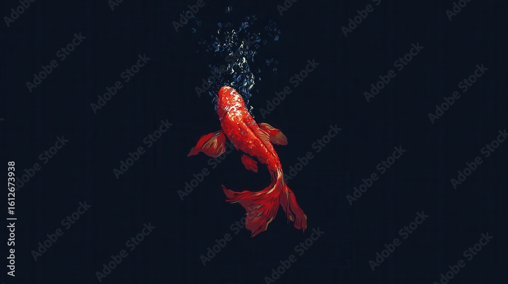 Obraz premium Vivid red fish in dark water.