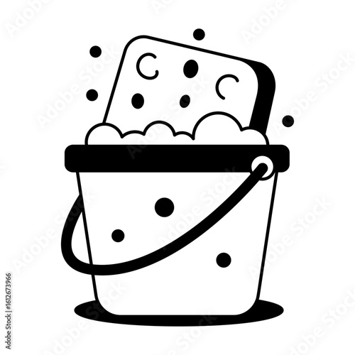Cleaning bucket filled with liquid soap, glyph icon 
