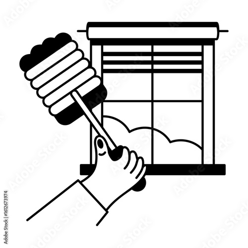 Cleaning blinds with hands icon in glyph style
