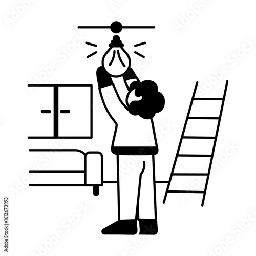 A character changing lightbulb, glyph icon 