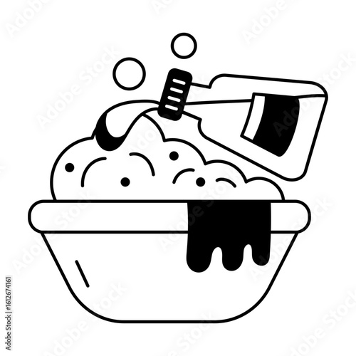 A glyph icon of laundry tub filled with soap 
