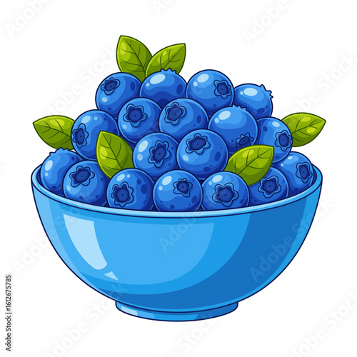 Fresh Blueberries in Blue Bowl illustration