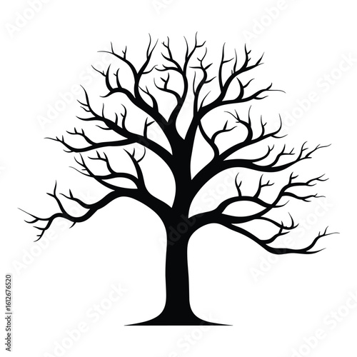 Vector art of a bare tree silhouette with intricate branches