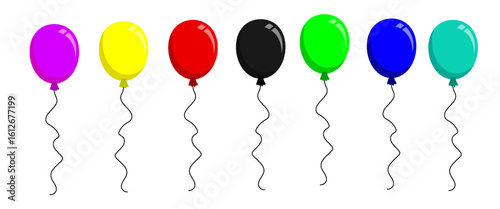 Colorful decorative balloons for Celebratory Events and Festivities. Balloon in cartoon style. Bunch of balloons for birthday and party. Vector Illustration.