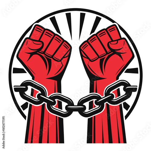 Powerful Image of Two Hands Bound Together by a Heavy Chain