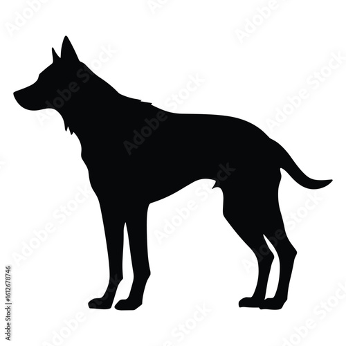 Vector art of black dog silhouette standing on a white background