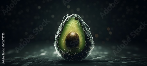 avocado Wireframe, highly detailed, Generative AI
