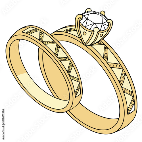 elegant wedding rings, minimalist jewelry design, intricate gold metal detailing, solitaire diamond ring, beautiful gemstone engagement ring, luxury ring set, modern wedding accessory, high-quality je