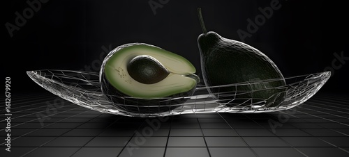 avocado Wireframe, highly detailed, Generative AI