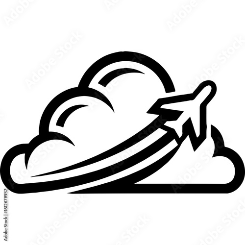 Airplane flying through clouds vector icon, symbolizing global travel, tourism, and adventure. Perfect for World Tourism Day concepts.