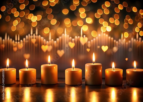 Warm glow of numerous lit candles creates a magical ambiance with bokeh lights in the background