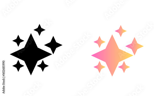 Silhouettes of stars depicted in black and vibrant gradient tones on a plain backdrop, showcasing a balance between minimalism and elegance. Abstract, simple yet stylish, perfect for decorative design