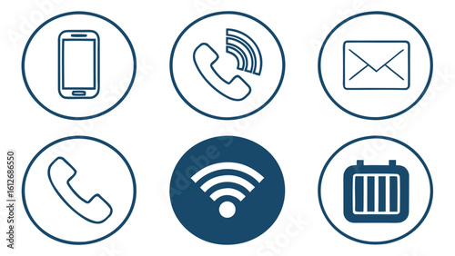 Modern telephone icons Collection of communication icons including phone mail and signal symbols