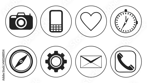Modern telephone icons Collection of communication icons including phone mail and signal symbols
