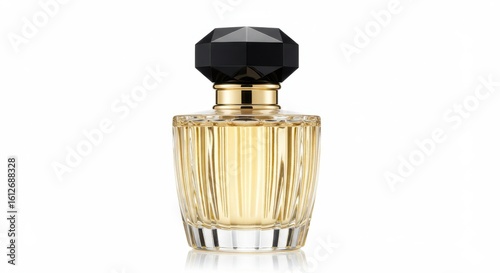 Wallpaper Mural Elegant perfume bottle with golden liquid and black cap white background Torontodigital.ca