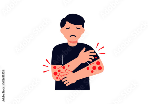 icon of a man showing a red skin rash on his arm.