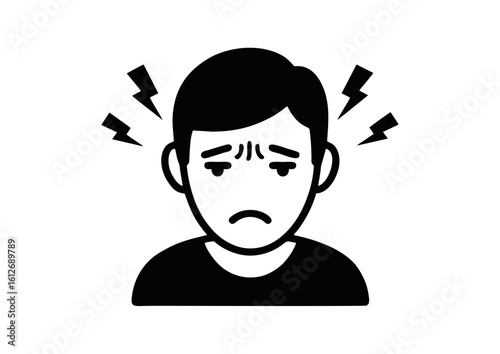 icon a man with a sad expression and dark cloud above his head.