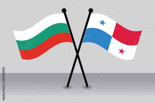Crossed Flags of Bulgaria and Panama. Waving Flags Flat Style. Official Proportion.