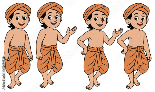 Happy Indian Boy Character Poses Set