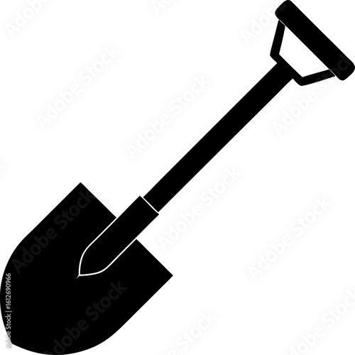 Silhouette of a shovel tool, Shovel icon vector, Garden shovel silhouette vector on white background.