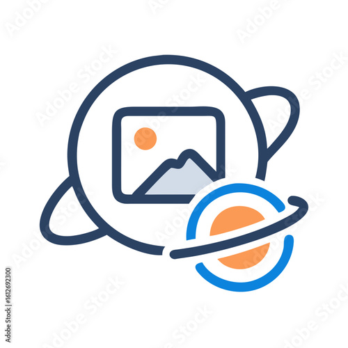 Planet orbit icon with gallery and ringed planet