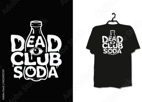 DEAD CLUB SODA T-Shirt Design – One-Eyed Letter A Bottle Graphic on Black Tee for Edgy Streetwear and Faux Beverage Branding