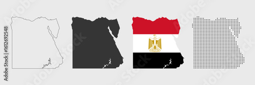 Egypt map detailed in outline, grey, flag color, and dotted style