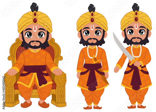 Indian King Prince Royal Character Set Vector