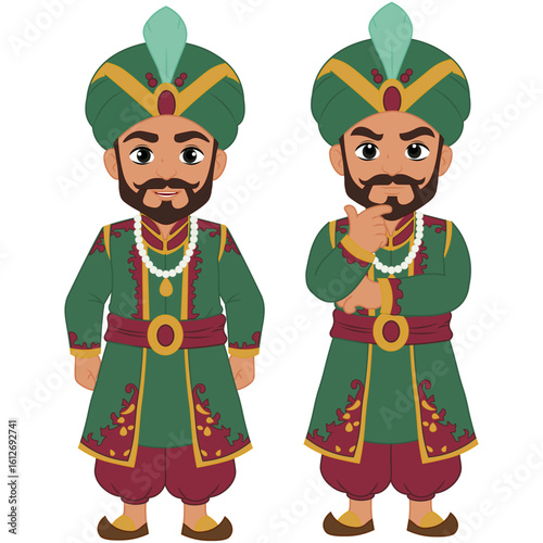 Indian Mughal King Noble Royal Character Vector