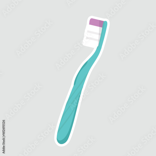 Cartoon-style vector illustration of a toothbrush with a green handle, perfect for hygiene and personal care designs