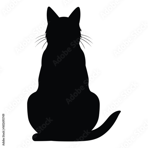 Vector art of black cat silhouette sitting and looking away isolated on white