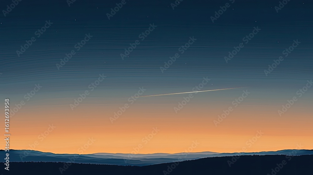 Fototapeta premium Tranquil twilight landscape with a distant mountain range.