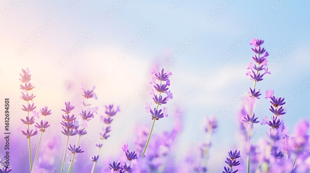 Naklejka premium Lavender flowers arranged on a white background with soft natural colors