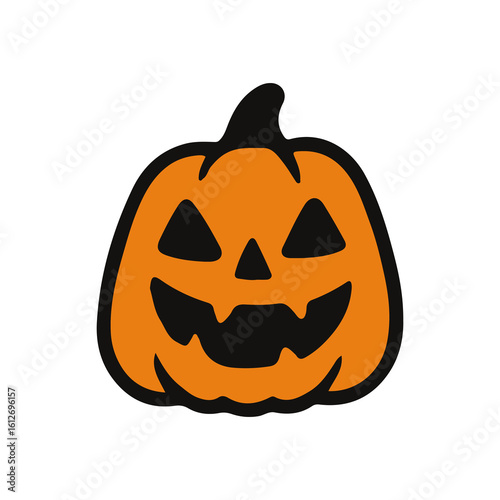 Spooky jack-o'-lantern illustration with triangle eyes and wide toothy grin. Perfect for Halloween designs, greeting cards, party decorations, and seasonal projects