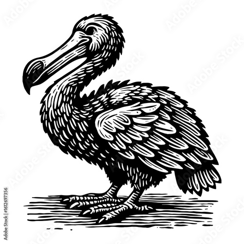 Dodo Bird Side View Vintage Engraved Style Black and White Outline Line Art Drawing Extinct Animal