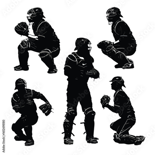 catcher silhouette set, Black & White silhouette set