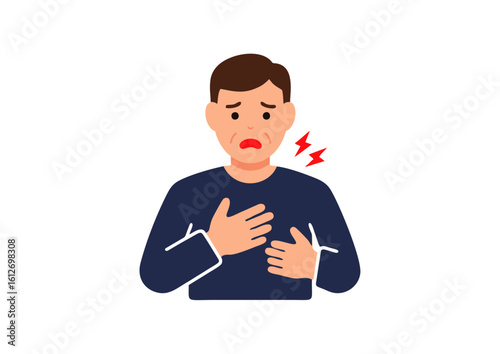 icon a man clutching his chest in discomfort, showing heart or lung pain.