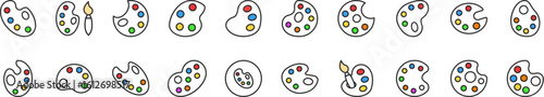 Watercolor Filled Color Icon Bundle. Minimalistic Linear Pictogram for Web and Graphic Design, Apps, Banners, Social Network and Cards