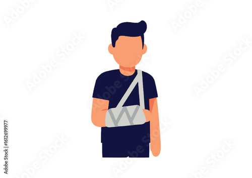 Person with broken arm in sling