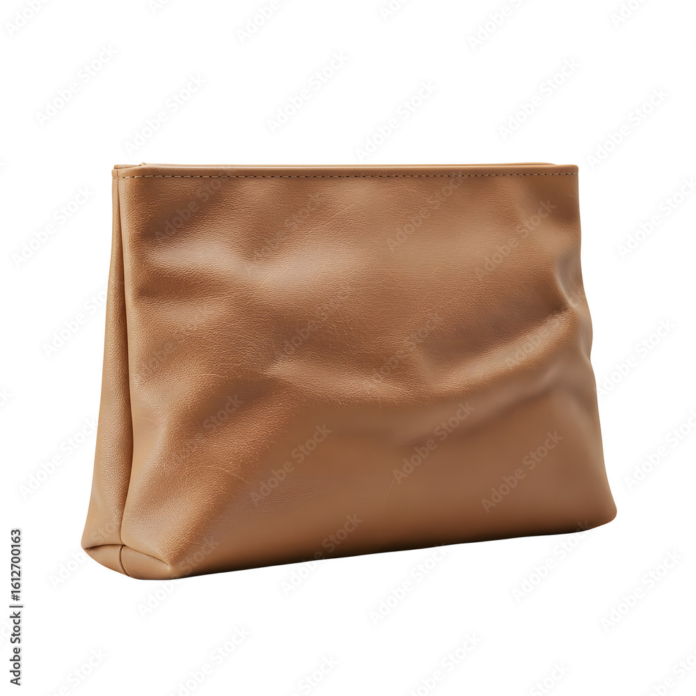 Obraz premium Creased leather pouch bag in tan color isolated on white background