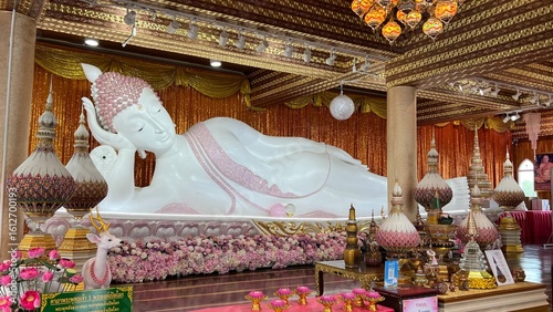 Beautiful white reclining buddha statue at Wat Phra That Pha Sorn Kaew, Petchabun, Thailand